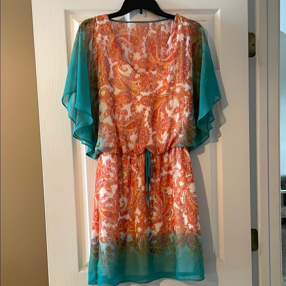 Bisou Bisou Paisley Dress with Sheer Sleeves
